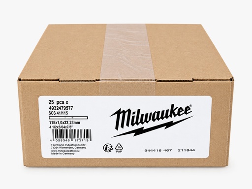 CAJA DE 25 DISCO DE CORTE PARA HIERRO MILWAUKEE  115X1.0 MM
